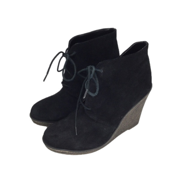 𝅺KELSI Dagger black suede wedge booties. - Picture 1 of 13